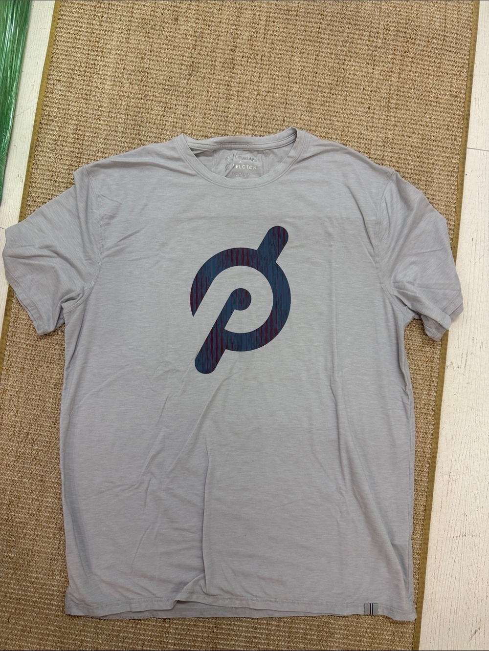 Four Laps x Peloton Light Gray Short Sleeve Tee with Navy Logo